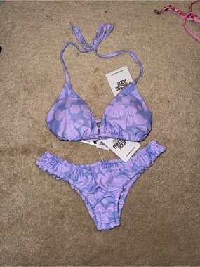 Princess Polly Lavender Floral Ruffle Bikini